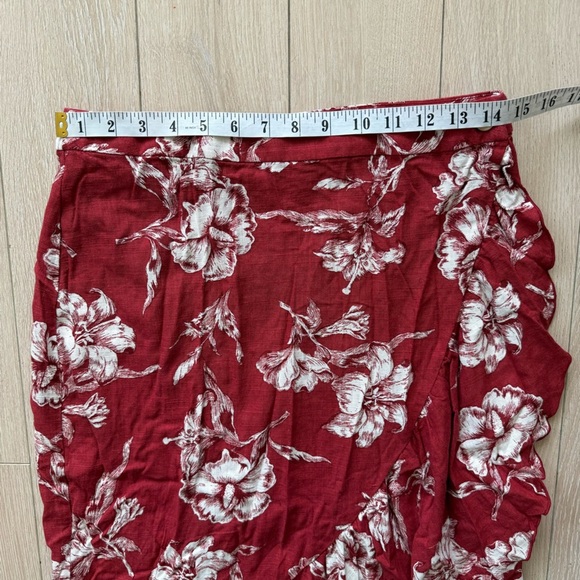 Zara Linen Blend Floral Wrap Midi Skirt in Red Women’s Size Large - Picture 3 of 10